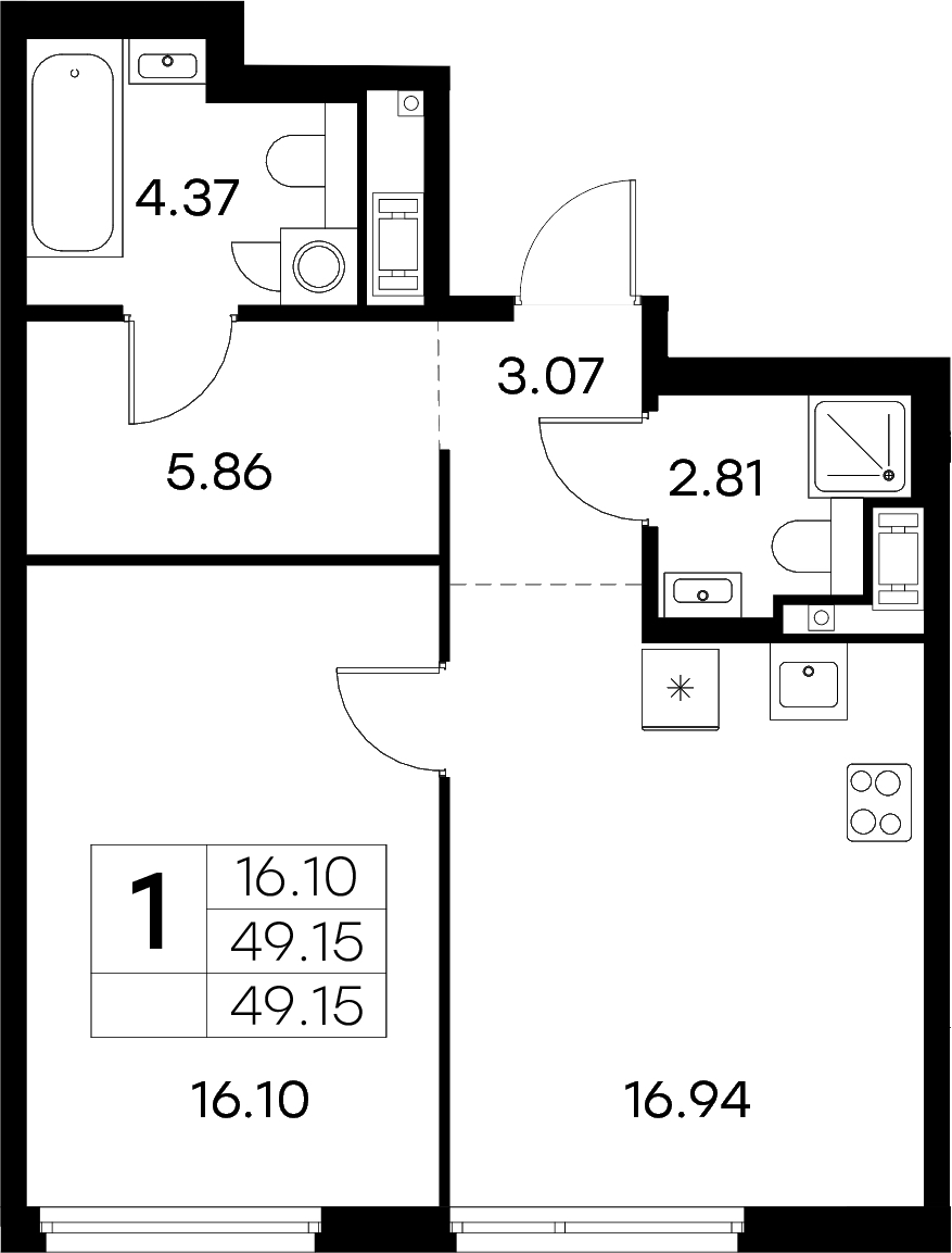 1-комнатная квартира 49.15 м², 5/18 эт., ЖК «Glorax City Василеостровский»